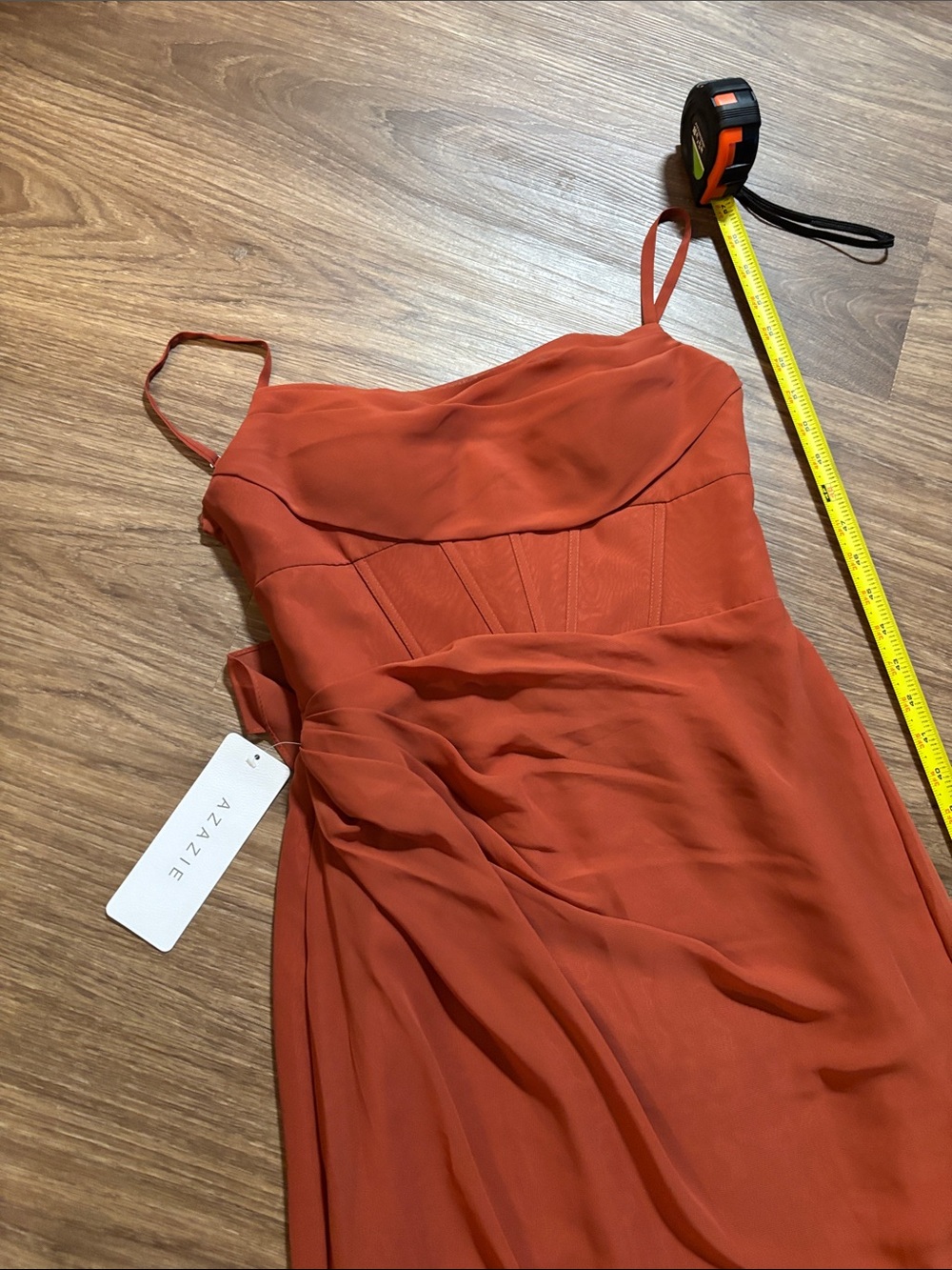 NWT Azazie Mai Bridesmaid Dress Gown Auburn 4 slit adjustable straps chiffon - Picture 10 of 14